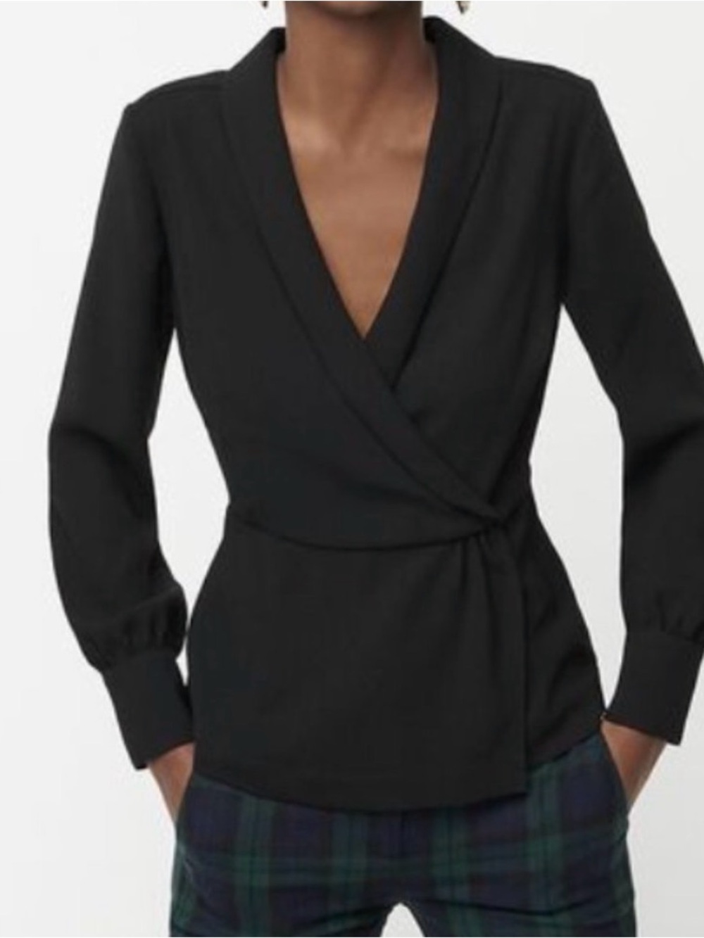 J. Crew 14T Black Drapey Faux-Wrap Crepe Top V-Neck Tie Waist Side Zip Office